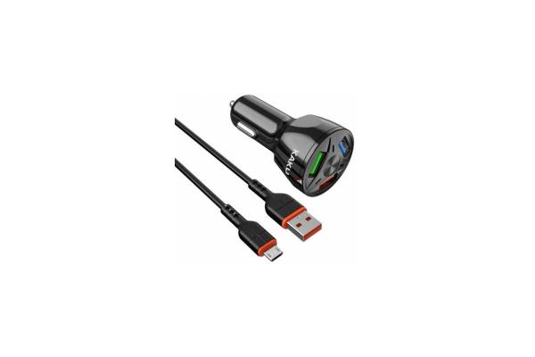 Kaku avtopolnilec KSC-493 3.0 QC s kablom 1m Micro USB - črn