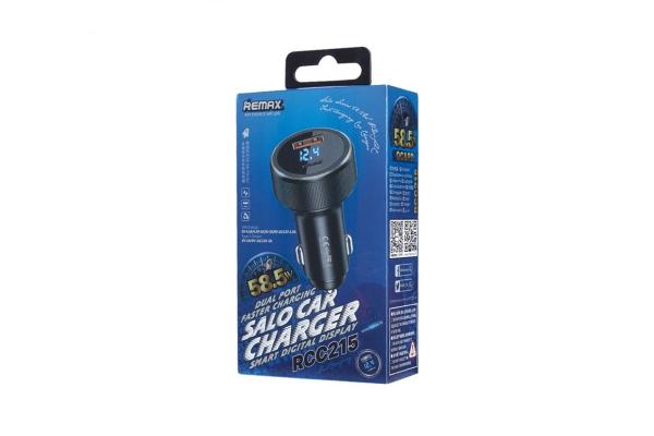 Avtopolnilec Remax RCC-215 adapter 2xUSB (USB+USB Typ C) 58W, 4,5a z ekranom - črn