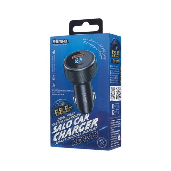 Avtopolnilec Remax RCC-215 adapter 2xUSB (USB+USB Typ C) 58W, 4,5a z ekranom - črn