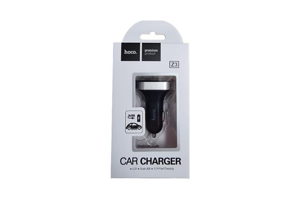 HOCO avtopolnilec Z3 adapter 2xUSB 3,1 QC z ekranom - črn